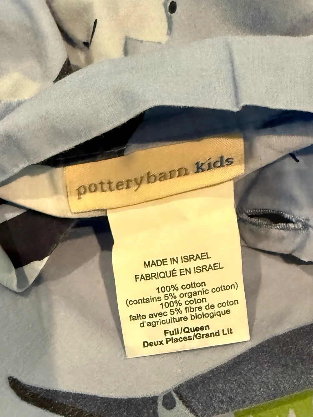 Pottery Barn Kids Shark Bite duvet cover featuring blue sharks